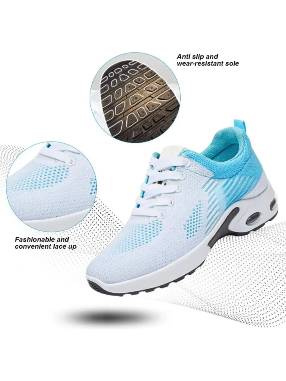 Women's White Blue Lightweight Air Cushion Mesh Breathable Casual Sneakers